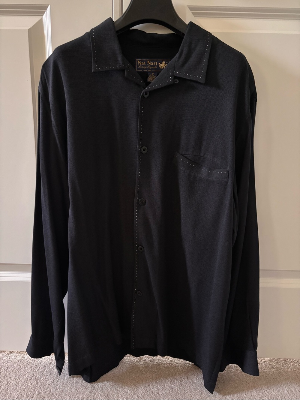 Nat Nast Men's Black Button-Up Black Silk Shirt